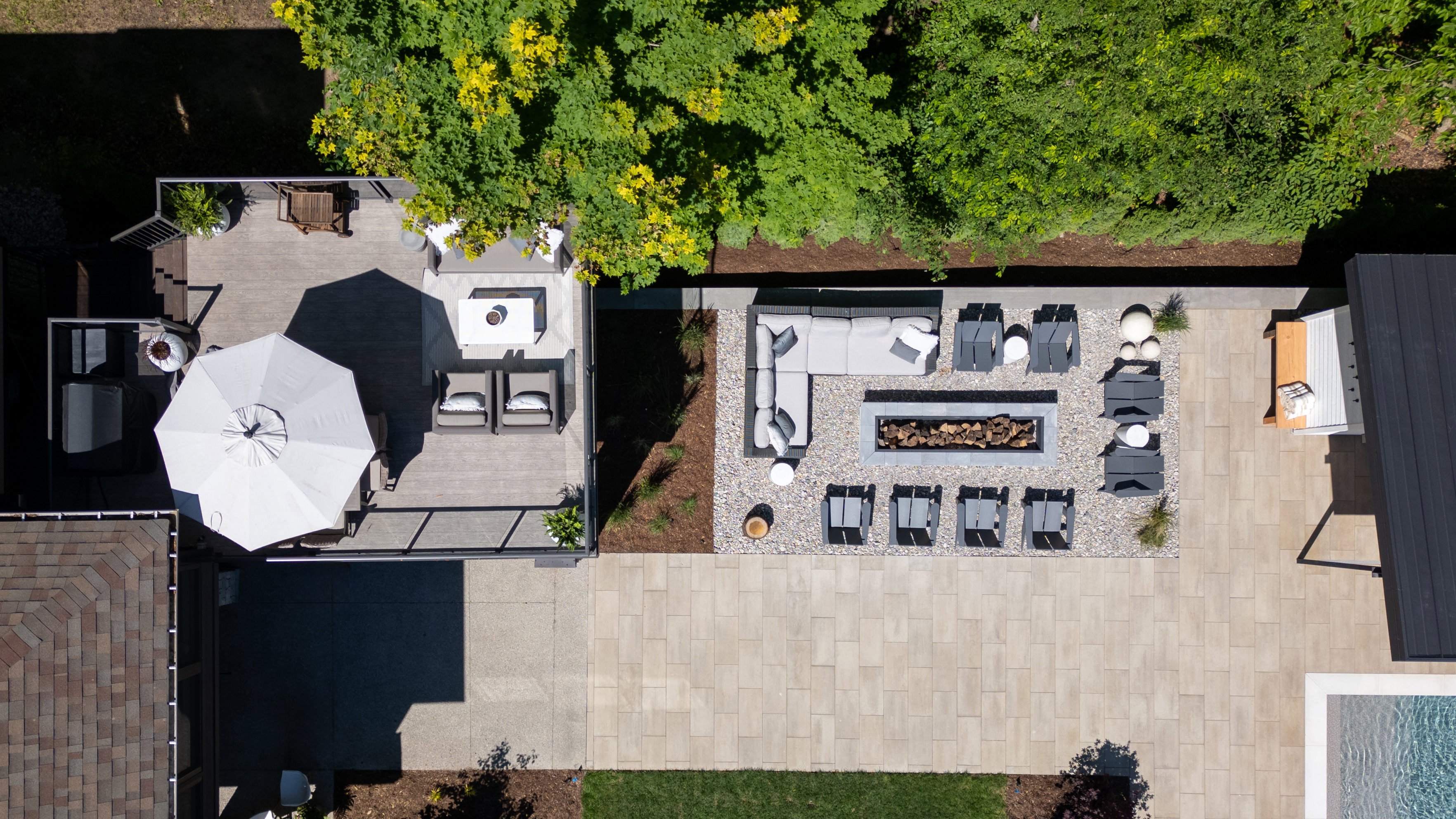 landscape design, aerial, outdoor living, patio, TLC landscaping design