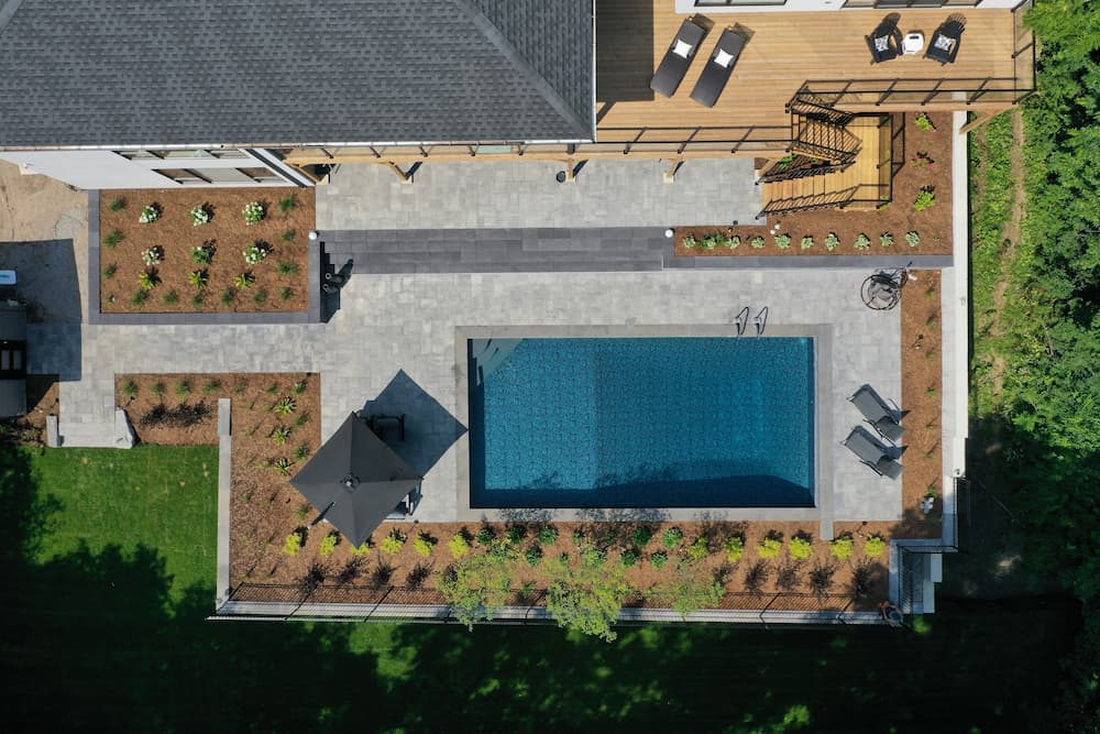 Overhead view of pool with trees